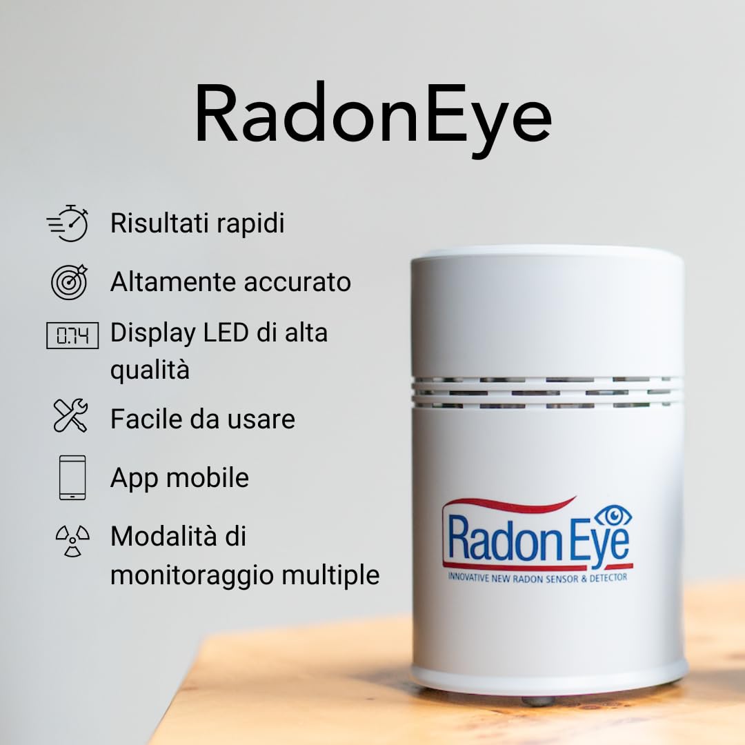 Ecosense RD200 RadonEye, Rilevatore di Radon Domestico, Cattura Rapida dei Livelli Fluttuanti, Monitoraggio Continuo in Tempo Reale a Breve e Lungo Termine con Grafici di Tendenza