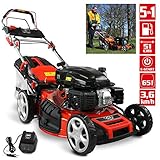 [page_title]-HECHT 5-IN-1 Benzin Rasenmäher – leistungsstarker 4 Takt Motor 4,0 kW (5,5 PS) – Elektrostart – 51 cm Schnittbreite – 65 l Fangkorb – Radantrieb – patentierte Räder – EasyClean – Mulchmäher (Rot)