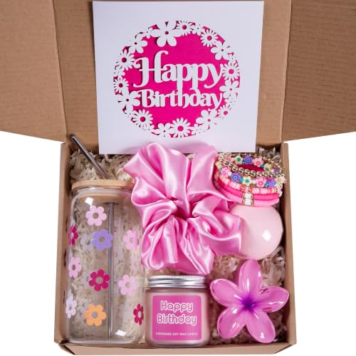 Image of JTEWB Birthday Gifts For Women, Teen Girl, Her, Happy Birthday Gift Box For Girl, Women, Sister, Daughter, Friends, Cute Daisy Aesthetic Glass Cups Gift Set 7pcs (Multicolor)
