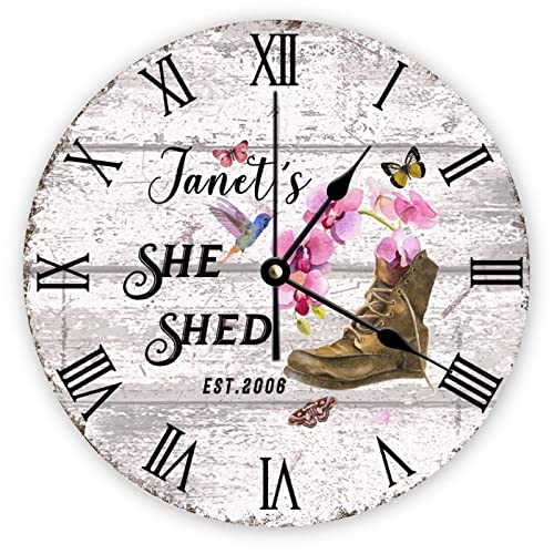 Horloge murale personnalisée She Shed fleurie 38 cm, pendule décorative à piles pour cuisine - 2