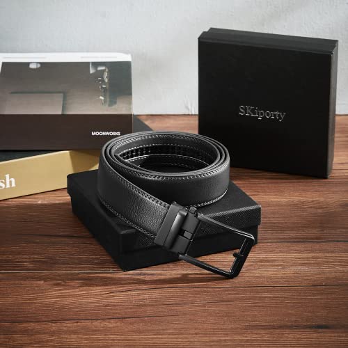 Skiporty Men's Leather Ratchet Belt Comfort Adjustable Belts With Slide Buckle Fashion For Dress Pants And Jeans #TOP4