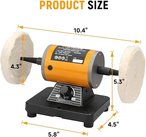 Miniatura 3 de Hoteche Pulidora de banco de 4-38 pulgadas, máquina pulidora eléctrica de velocidad ajustable para metal, madera, joyas, lijado, encerado