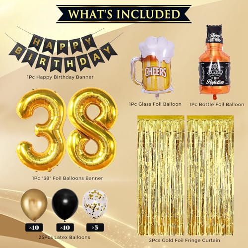 38th Birthday Decorations For Men Happy 38th Birthday Decorations For Him 38 Birthday Decorations For Man 38 Year Old Boy Birthday Decorations Black Gold Thirty Eight Birthday Party Decor by ROTASLOG - Image 3