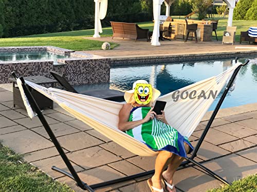 GOCAN Brazilian Double Hammock 2 Person Extra Large 220x150cm Total Length 330cm Load 300kg Canvas Cotton Hammock for Patio Porch Garden Backyard Lounging Outdoor and Indoor(Beige) XXL