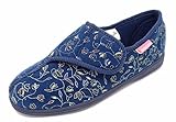 feste schuhe englisch Marke Dunlop Dunlop Bluebell Damen Blütenmuster Touch und Schließen Hausschuhe, Dunkelblau, Gr.- 37 EU/4 UK