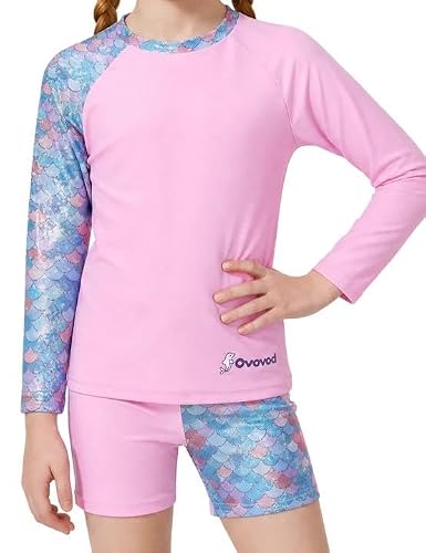 Ovovod Girls Swimsuit Two Piece Rash Guard Set for 4-14 Years