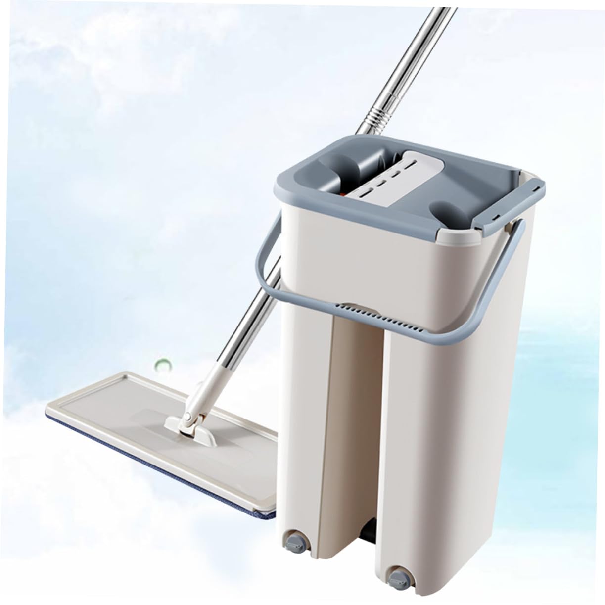 VALICLUD Fregona Plana Push Mop con Cubo Accesorios de Limpieza Doméstica Fibra Premium y Acero Inoxidable para Suelos Paredes y Esquinas Fácil Almacenamiento y Uso