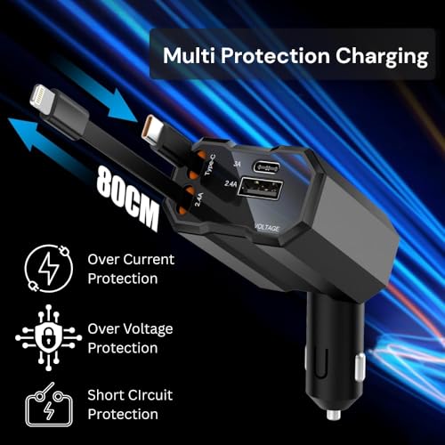 Image of Premium Car Charger Fast Charging 120W | 60W Type-C + Lightning | 4-Port