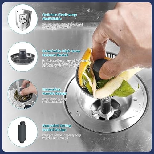 Image of Stainless Steel Kitchen Sink Strainer (3 in 1 Push Strainer)