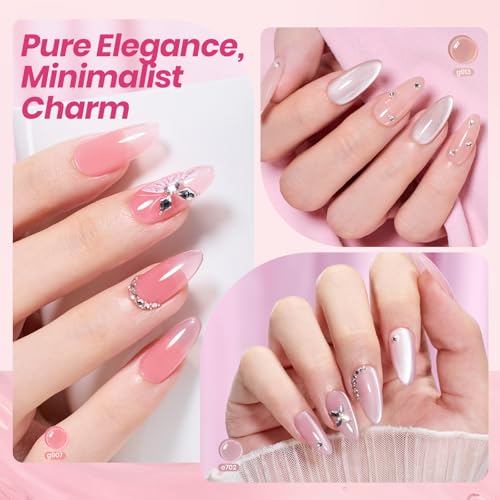 Image of Beetles Soft Tint Nude Gel Nail Polish Set - 23PCS 20 Colors Jelly Nude Pink Milky White Brown Base Color Concealer Sheer Translucent Base Glossy Matte Top Coat French Art Gift for Women