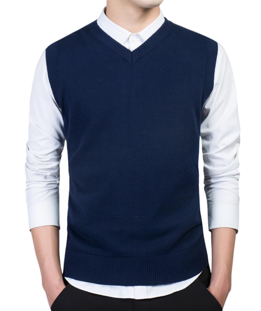 Jerséis sin Mangas para Hombre Chalecos de Punto con Cuello en V Jersey de Punto sin Mangas clásico Caballero Cardigans Chaqueta Otoño Invierno Prendas de Punto Pullover