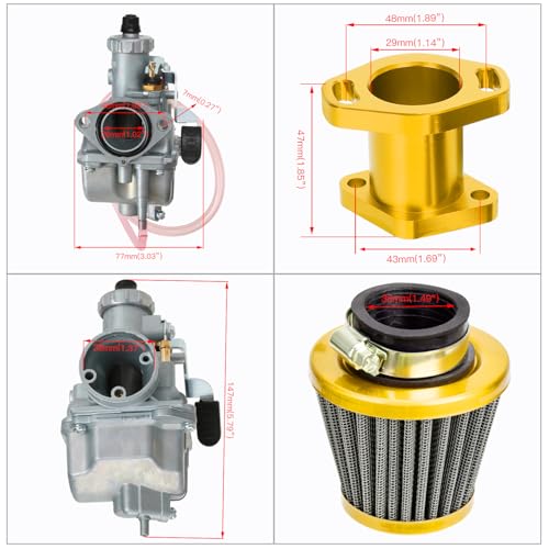 Image of FVRITO 26mm Carburetor Predator 212 Performance Carb Intake Mainfold 38mm Air Filter Upgrade Kit for 212cc 196cc Clone Hemi Engine Mini Bike Coleman CT200U BT200X KT196 Go Kart Gold