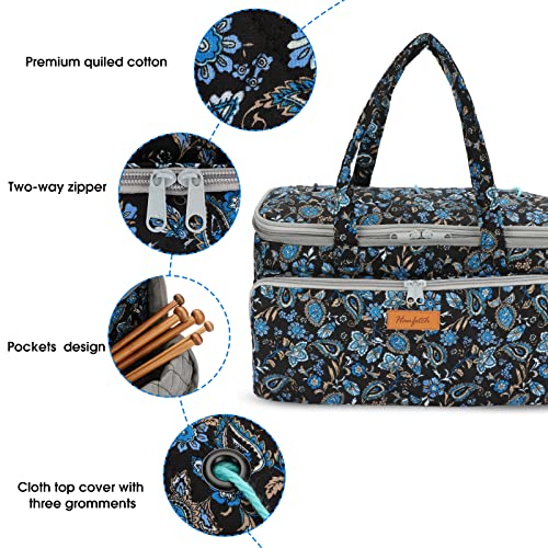 Image of Yarn Bag-Large Size-Yarn Storage Organizer with Grommets-Portable Crochet Bag for Yarn Skeins-Crochet Hooks-Knitting Needles -Other Accessories (Paisley-Purple)
