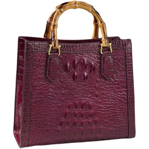 Crocodile Pattern Leather Women's Bag Real Bamboo Top-Handle Satchel Handbags Portable Tote Bag Shoulder Messenger Bags