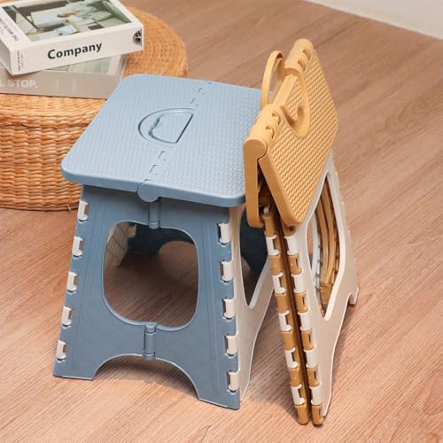Image of Plastic Folding Stool, Portable and Hanging. Non Slip Folding Stools,12inches,30cm(Light Blue) 1PCS