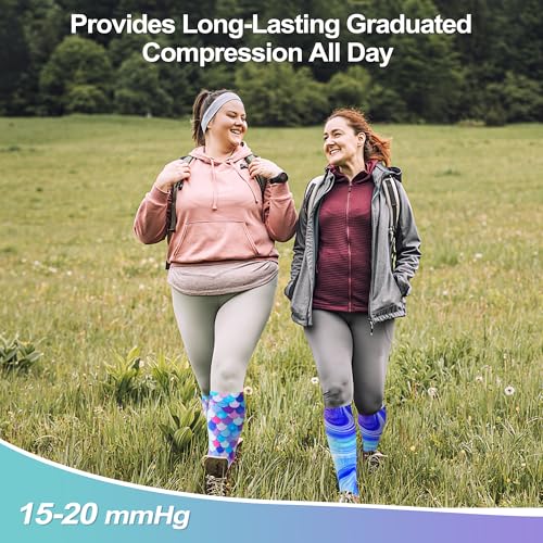 Image of Plus Size Compression Socks for Women Men, Wide Calf Extra Large, 15-20 mmHg, Knee High, for Nurses Pregnant Travel