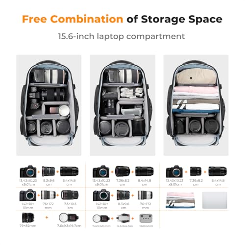 Image of K&F CONCEPT Camera Backpack,25L Large Capacity Camera Bag for Photographers with Raincover and 15.6 Inch Laptop Compartment Compatible for Canon /Nikon /Sony /DJI Mavic Drone