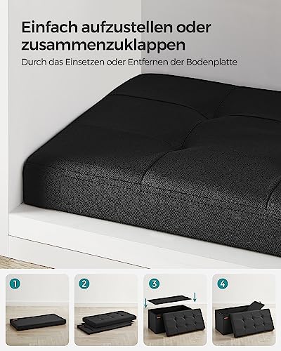 SONGMICS Sitzhocker mit Stauraum, klappbare Sitzbank, 38 x 76 x 38 cm Fußbank, Aufbewahrungsbox, bis 300 kg belastbar, für Wohnzimmer Schlafzimmer Flur, tintenschwarz LSF047B01