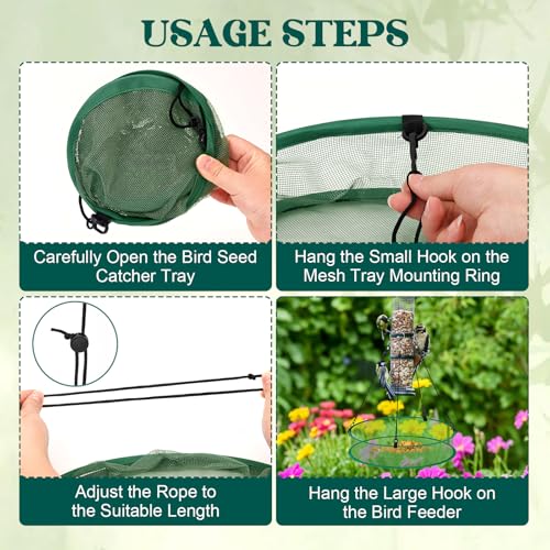Bird Seed Catcher for Outdoor Feeders, Adjustable Hanging Trays with 4in Anti-Spill Height, Hanging Hoop Bird Seed Catcher Tray for Hummingbird Feeders Outdoor Garden Accessories, 16inch