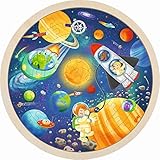 ∅: 30 cm goki 57365 - Einlegepuzzle Weltall - 57 Teile aus Holz - Rundes Einlegepuzzle - für Kinder ab 4 Jahren