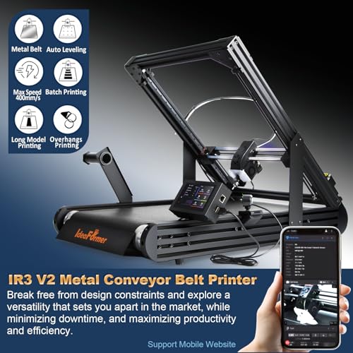 IdeaFormer IR3 V2 3D Drucker mit Förderband, 250×250×∞mm Unendliches Z Metallgürtel 3D-Druckmaschinen Langer, Stapel und Großmodelldruck, Max 400mm/s