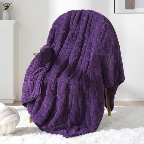 Image of Mr. Sandman Fleece Weighted Blanket for Adults Queen Size 15lbs, Heavy Throw Bed Blankets for Sleep and Calm, Soft Warm Sherpa Blanket for Winter, 60 x 80 Inches, Dark Purple