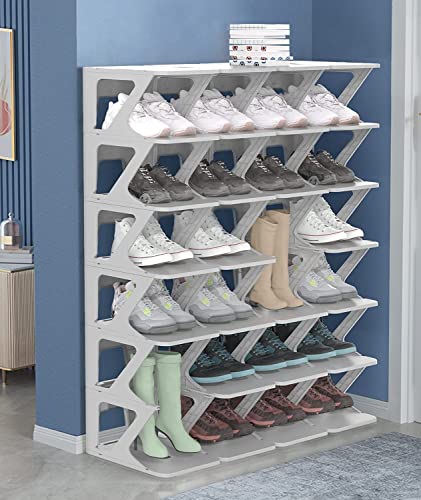 Aeary Vertical Shoe Rack Organizer, Stackable Push-Pull Shoe Storage Cubes, Small Grey Shoe Shelf For Closet, Adjustable Tall Shoe Cubby, Space Saver, Narrow For Entryway Bedroom #TOP7