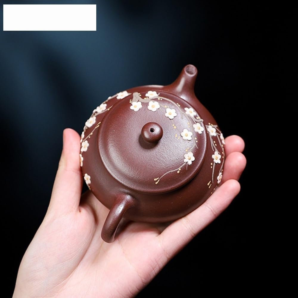 Teiere Teiera Classica in Argilla Viola da 120 ml Teiera Fatta a Mano con Fiori di pruno Pentola di Minerale Grezzo Viola Fango tè Bollitore Zisha Teaset Servizi da tè Teiera