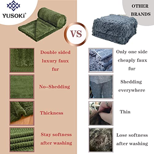 Yusoki Luxury Double Sided Faux Fur Throw Blanket(Without Pillows),Decorative Soft Fuzzy Fluffy Cozy Warm Blanket For Couch Bed Chair Sofa Women Teen Girls Men Gift(Olive Green,50" X 63") #TOP1