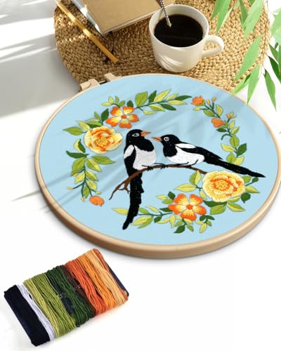 Image of TINDTOP Embroidery Kit for Beginners Adult, Bird Embroidery Kit | Include Embroidery Cloth Hoops Threads for Craft Lover Hand Stitch with Embroidery Skill Techniques