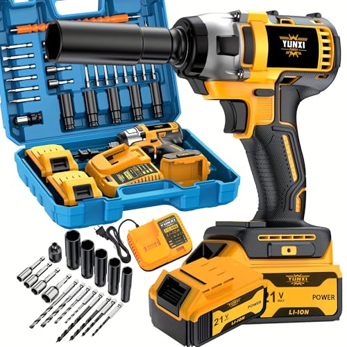 Image of cordless impact wrench drill kit, brushless electric impact gun drill, optional battery, toolbox, charger, socket and complete set of accessories (Advanced battery * 1+tool box)