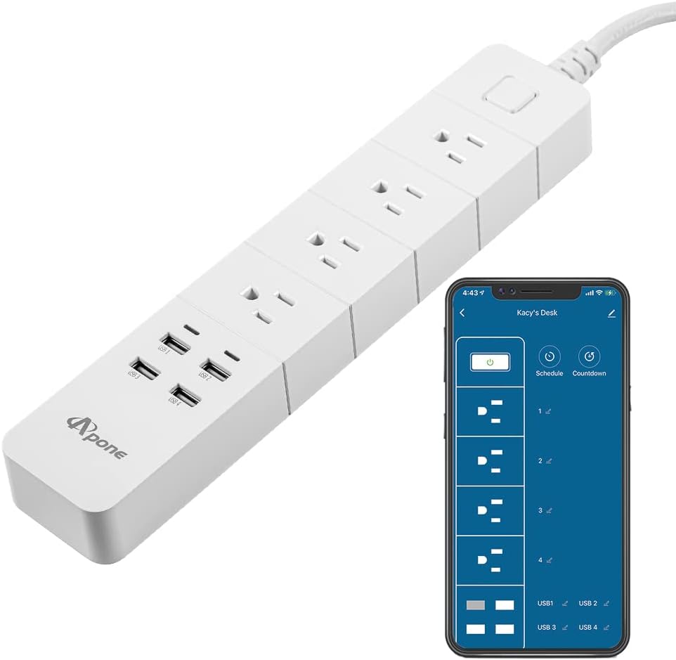 Power Strip with USB, Apone 4 Outlets and 4 USB Ports 6Ft Extension Cord Flat Plug Overload Surge Protection Outlet Strip, Wall Mount for Cruise Ship Home Office