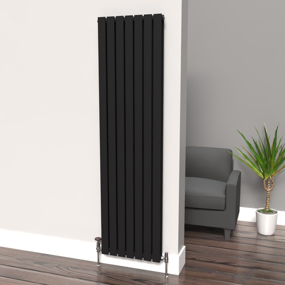 Lux Heat Black Flat Vertical Double Panel Designer Radiator 1800Mm (H) X 490Mm (W)
