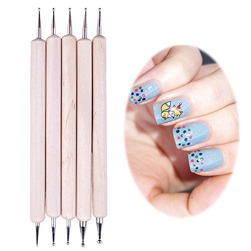 BronaGrand 5pcs Two Way Design Tools Wood Dotting Pen Set,Nail Art Dotting Pens
