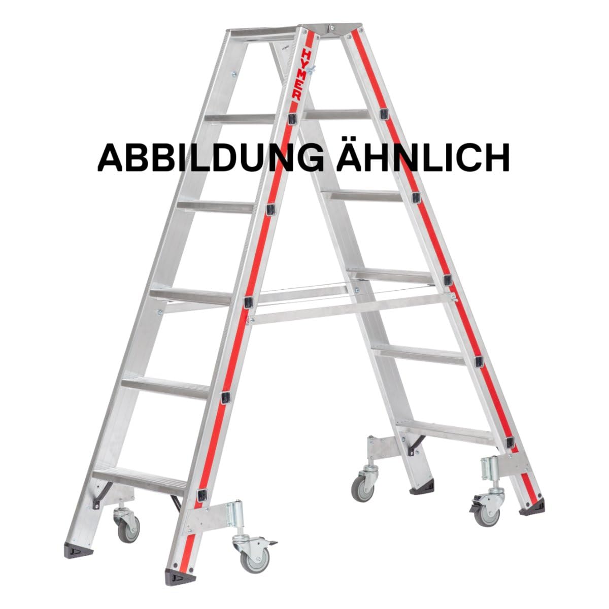 Hymer Stufenstehleiter mit Rollen, beidseitig begehbar - 2x4 Stufen