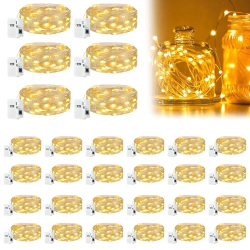 GOEDCH LED Stringa Luci a Batteria: 30 Pezzi da 2m Mini Luci Fatate a Batteria, Micro luci Stringa LED Bianco Caldo per Decorazione di Stanze, Feste, Giardino, Natale, Halloween, Matrimonio
