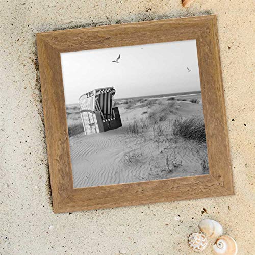Bilderrahmen 15x15 cm Holz Eiche-Optik, Echtholz-Rahmen rustikal, Strandhaus, Made in Germany, Echtglas, zum Aufhängen & Aufstellen… – Ansicht 4