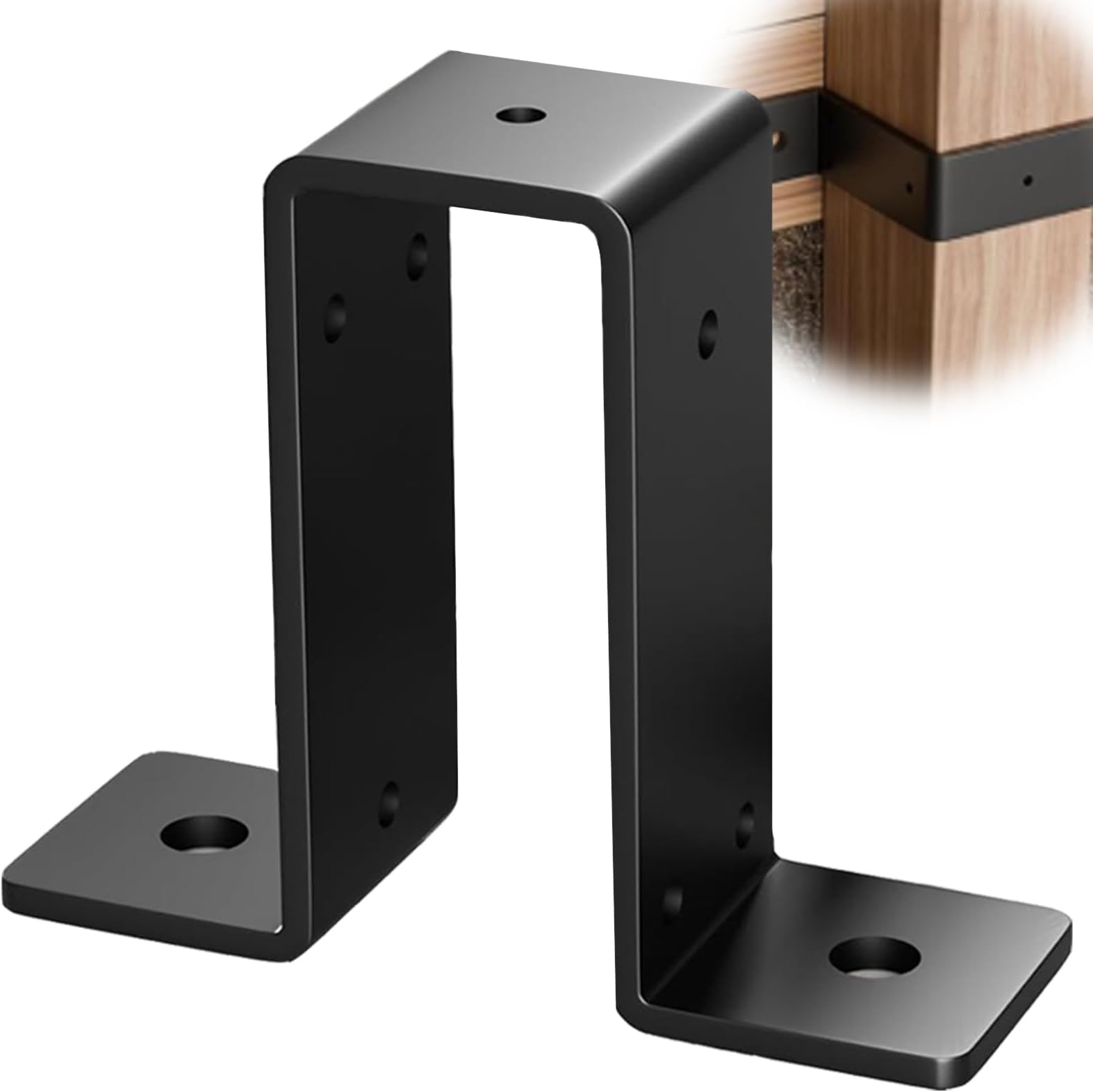 5PCS 2" X 4" Strap Post Ties, Heavy Duty Deck Fence Brackets for 2"X4" Wood Post Beam, Post U Gazebo Mounting Brackets,2mm Thick-Black