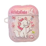 Soft TPU Case with Keychain for Apple AirPods 1 2 3 4 Pro Marie Cat Kitty Kitten Pink Bow Light Color Cartoon Anime Cute Lovely Adorable Girls Kids (for AirPods 3rd)