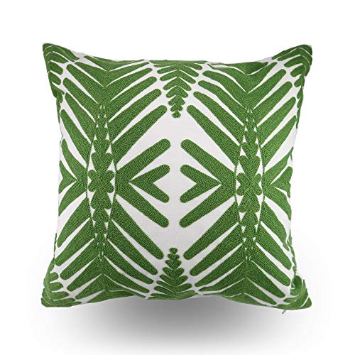 Hodeco Housse de coussin décorative brodée de feuilles tropicales - 45 x 45 cm - 100 % coton - Motif feuilles de palmier symétriques brodées - 45 x 45 cm