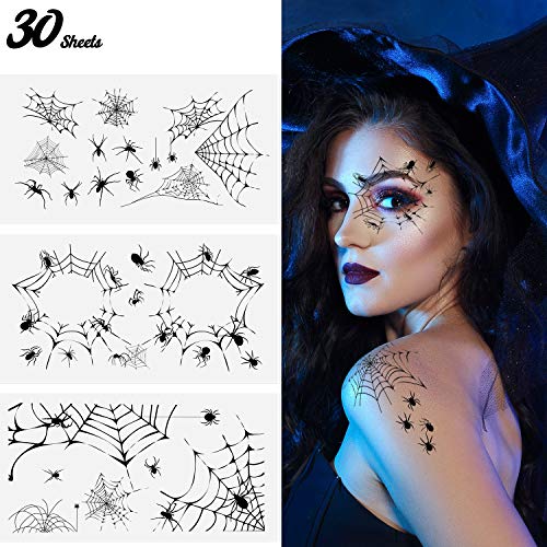 30 Sheets Halloween Spider and Spider Web Temporary Tattoos Stickers for Halloween Witch Costume Party on Face Cheek Arm Hand Ankle (Style 5)