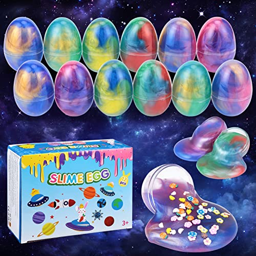 12PACK Easter Eggs Prefilled with Galaxy Slime, Fluffy Slime, Squishy Stress Relief Toys for Kids Easter Party Favors Supplies, Easter Eggs Hunt, Easter Basket Stuffers Fillers