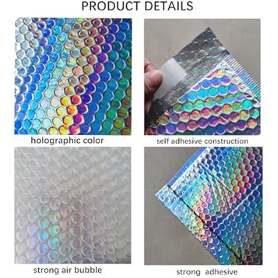 25 Pcs Metallic Bubble Mailers 8.5x12Inch Holographic Bubble Envelopes