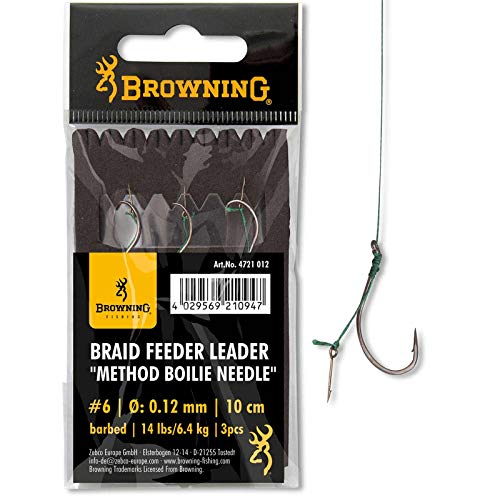 Browning brąz 6 Braid Feeder Leader Method Boilie Needle 6,4 kg, 14 lbs 0,12 mm 10 cm 3 sztuki, 6