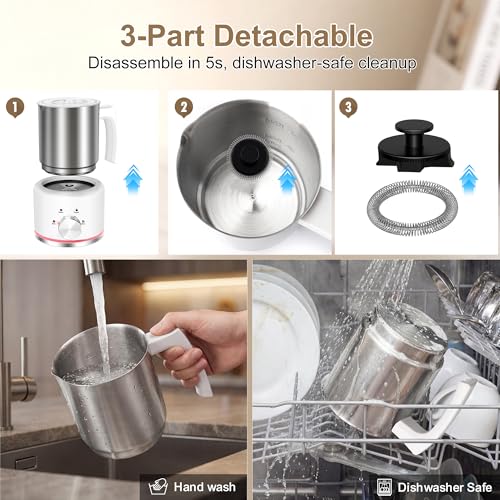 Image of Milk Frother, 16.9 OZ Milk Frother and Steamer, 4 in 1 Electric Milk Frother Dishwasher Safe Durable Silent Frother for Coffee Hot and Cold Foam Maker (White Stainless)