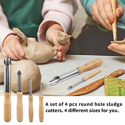4 pack stainless steel circular clay hole cutters wooden handle clay tools for drilling and sculpture pottery tools and supplies