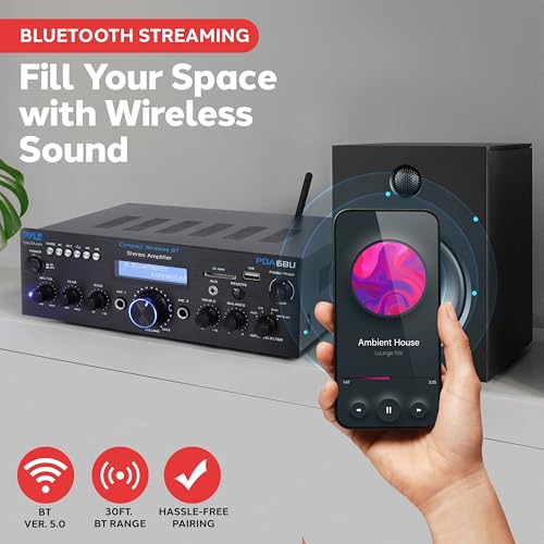 image for Pyle Wireless Bluetooth Power Amplifier System- 200W Dual Channel Soun