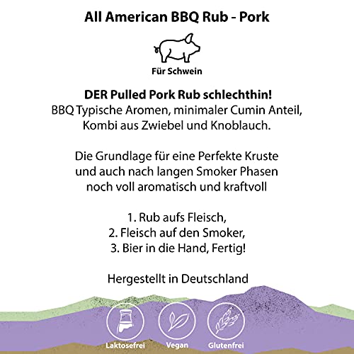Royal Spice All American BBQ Pork Rub 350 g – Trockenmarinade für perfektes Pulled Pork – Authentisches BBQ Gewürz mit Knoblauch, Zwiebel & Cumin – Aromatisch auch nach langen Smoker-Phasen