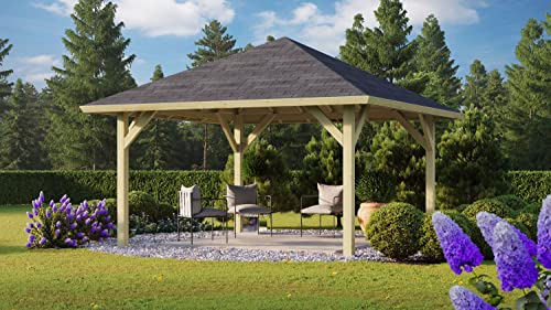 CHILLROI® Quadratischer Holzpavillon 359 x 359 cm | Gartenpavillon | Terrassenüberdachung | kesseldruckimprägniert