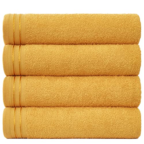 GC GAVENO CAVAILIA Towels Bath Sheets Set of 4 | 500 GSM Bath Towels Large 75x135 Cm Quick Dry & Super Absorbent Towels Set | Egyptian Cotton Bath Sheets Extra Large Towel Bale, Ochre